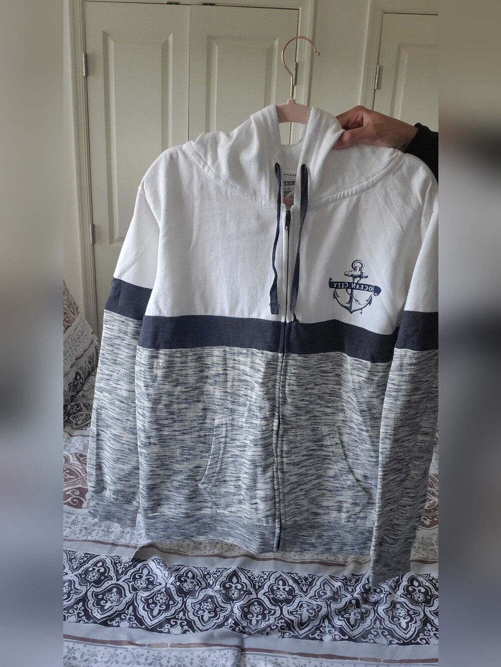 Exist White and Navy Colorblock Zip Hoodie